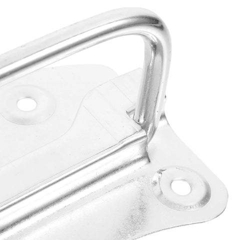 Close-up of silver iron 2 Pack Heavy Duty Chest Handles Zinc Plated Case Pull Handles for toolbox and cabinet, showing zinc-plated finish.