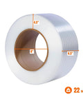 Heavy Duty Polypropylene Strapping Roll Six Thousand Feet Half Inch Wide Point Zero Three Thick Three Hundred Pound Break Strength Standard Core 22 lbs roll dimensions 4.5x8x6.5 inches.