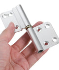 Removable Flag Hinge Set For Doors And Cabinets 6 Pack, held in hand, showing heavy duty weld on design, metal construction