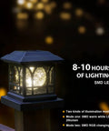 Go-To LED Post Cap Light on wood post with warm white glow and RGB color change, outdoor use, ABS shell, 1000mAh battery, IP65 waterproof
