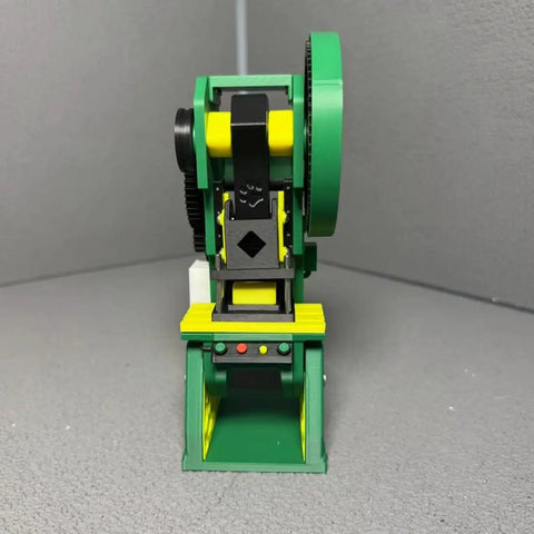 Dope 3D Printed Electric Punch Press Model With Motorized Gear Drive, Compact Plastic Build, Fully Assembled, Stainless Steel Screws, Integrated Control Module, Stable Base, USB Powered, 7x7x18cm front view on gray surface