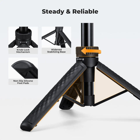 Close-up of Mini Selfie Stick Tripod Stand With Five Adjustable Levels And 360 Degree Ball Head Pocket Tripod base features and locks