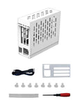 Built Legit External Egpu Dock Pcie Four Point Zero Thunderbolt Enclosure For Gaming Laptops And Handhelds showcasing a white metal case with accessories.