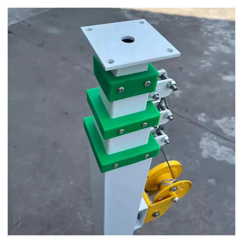 Close-up of Heavy Duty Workhorse Manual Telescopic Winch Pole Built Tough For 3M To 6M Extension with green components.