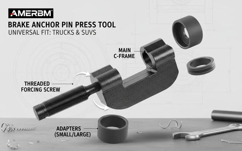 Professional Brake Anchor Pin And Bushing Removal Tool With 10 Ton Heavy Duty Design For On Vehicle Service Pin Press shown exploded view