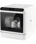 Portable Countertop Dishwasher Featuring Swift Clean Cycle And Hot Steam Sanitizing Option No Plumbing Hookups Required Super Easy Setup For Tight Studio Digs And Rv Adventures with dishes inside.