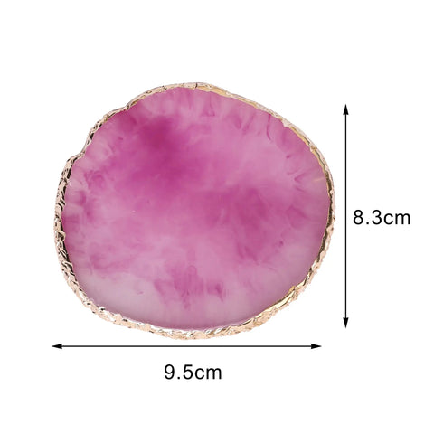 Purple 2 Pack Resin Nail Art Palette with Gold Edge, visible measurements 9.5cm x 8.3cm, ideal for mixing colors in home or studio.