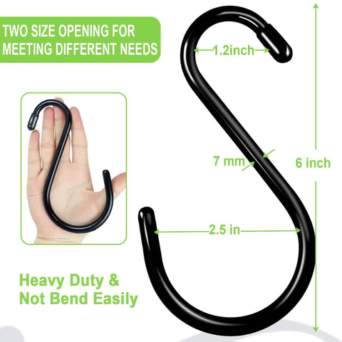 12 Pack 6 Inch Heavy Duty S Hooks Vinyl Coated Non Slip Metal Hooks For Hanging Plants And More 7mm Thick Black Durable Closet Organizer