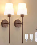 Ditch Old Fixtures For This Pack Of 2 Battery Powered Wall Sconces with heavy duty iron frame and walnut trim.