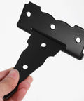 Heavy Duty Iron Gate Hinges Matte Black Farmhouse Style Two Pack T Shaped shown in hand
