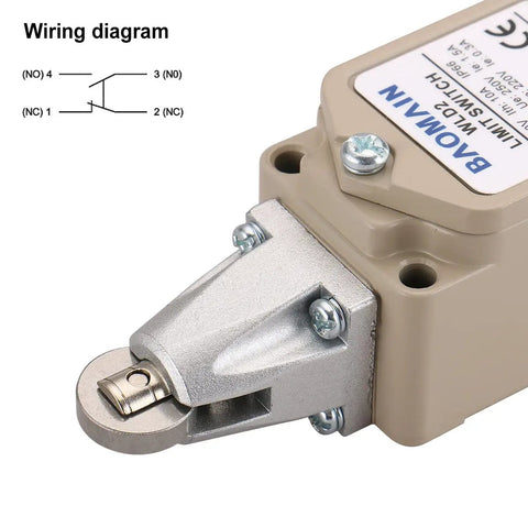 Close-up of Limit Switch WLD2 with parallel roller plunger momentary actuator, one NO and one NC contact, two circuits, IP66