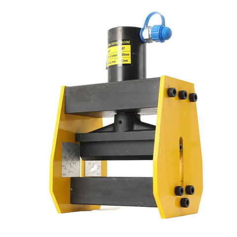 Lethal 20 Ton Hydraulic Busbar Bender CB-200A showing heavy duty construction and measurement guide for precise bending.