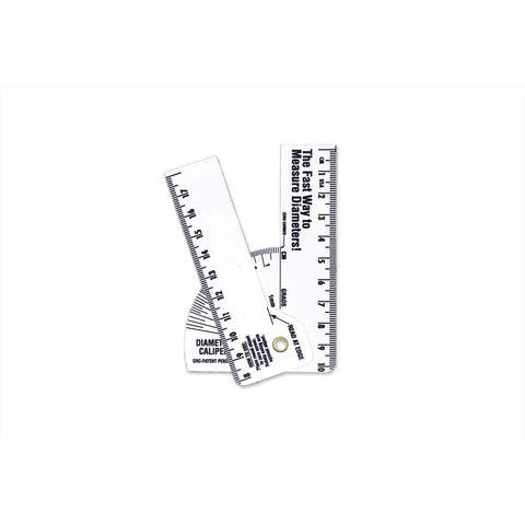 Dead Nuts Reliable Mini Metric Pipe Diameter Caliper And Ruler Set Heavy Duty Vinyl Gauge showing measurement markings from various angles.