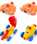 Balloon Launcher And Powered Car Set For Toddlers 3 To 5 Frog Theme STEM Toy Cool Racer Kit featuring crab and duck cars