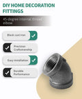 Black Cast Iron Half Inch 45 Degree Female Elbow Pipe Fitting Pack Of Four For DIY Steampunk Projects Industrial Shelving Brackets