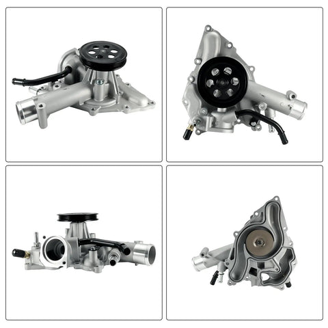Heavy Duty Water Pump With Seal Gasket For Jeep Wagoneer And Ram 1500 Ace Direct Swap 5.7 Liter V8 Motor showing multiple angles of assembly.