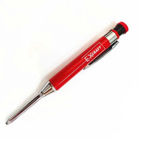 No Nonsense Metal Mechanical Carpenter Pencil With Smooth Glide Action Built In Precision Sharpener Tough As Nails Deep Hole Marking Scribe Tool Jobsite Essential For Rough Timber Crews, red design with shiny metal tip.