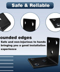 No Fuss Heavy Duty 25 Pack 1.5 Inch L Brackets featuring 2mm thick black stainless steel with rounded edges for safe installation.