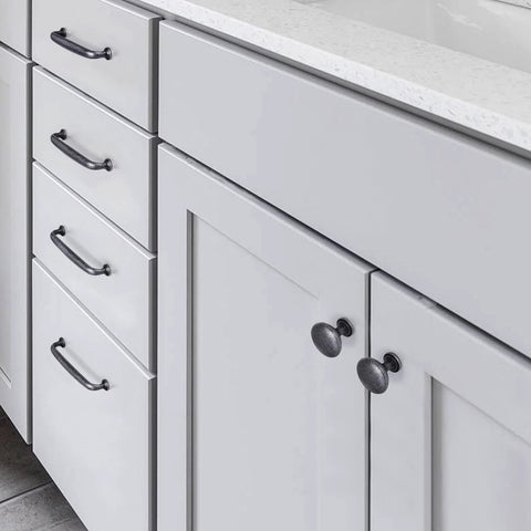 Weathered Nickel Drawer Handles Six Pack With 5.04 Inch Center To Center Antique Iron Cabinet Pulls on kitchen cabinet