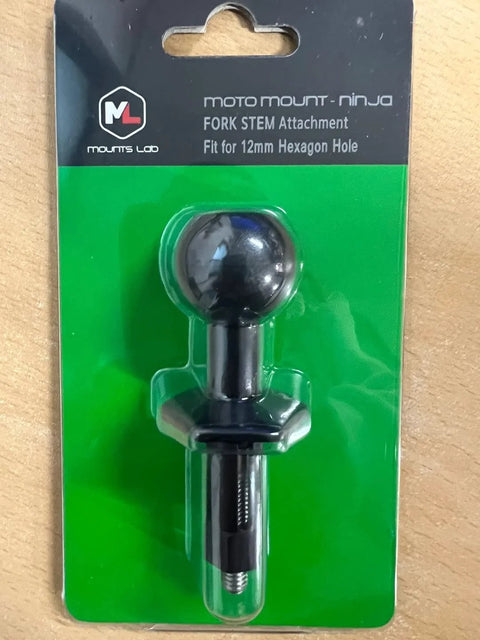 Moto Mount Ninja 12mm Hex Fork Stem Base with 1 Inch TPU Ball Adapter in packaging