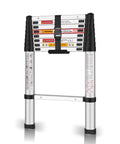 8.5 Foot Telescoping Ladder With One Button Retraction, Lightweight Aluminum Extension Ladder fully retracted, front view