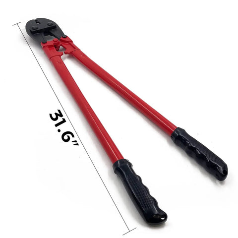 Wire Rope Crimping Tool Hand Swager Crimper 31 Point 6 Inch Long Durable Forged Alloy Jaw red handles top view