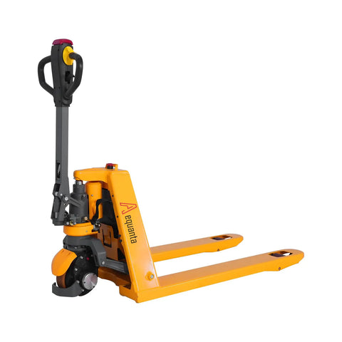 High Visibility Red Emergency Stop Switch For Aequanta Electric Pallet Jack Models A1017 And A1034 on yellow pallet jack.
