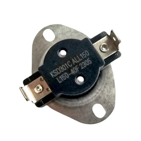 Furnace Limit Switch L150-40F Replacement For Home Heating Systems, metal component with mounting holes, close-up view.