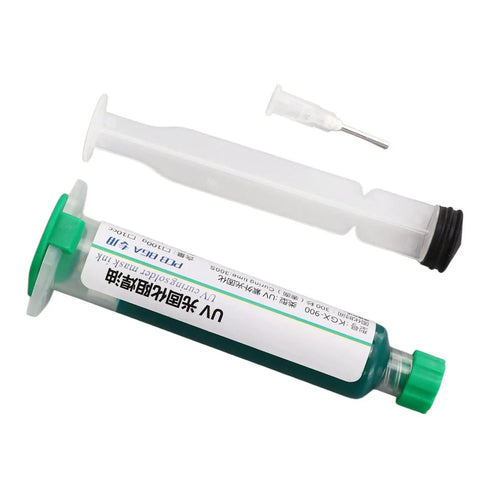 Pro Grade Solder Ink Curing Resist Paint For PCB BGA Insulation And Short Protection, syringe with green tip and needle