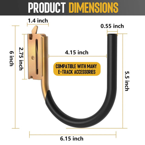 Heavy Duty E Track Hooks Set For Enclosed Trailers And Vans, with dimensions, steel spring fittings, and durable design, 4 inch