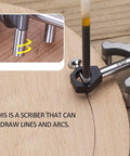 Killer Wheel Marking Gauge And Slick Woodworking Scriber Kit For Pro Carpenters drawing arcs on wood with stainless steel roller.