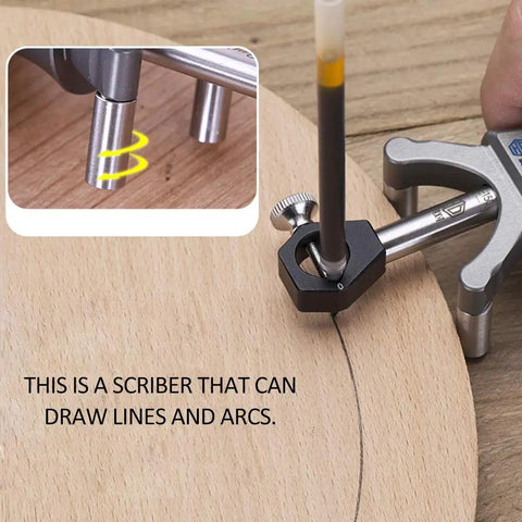 Killer Wheel Marking Gauge And Slick Woodworking Scriber Kit For Pro Carpenters drawing arcs on wood with stainless steel roller.