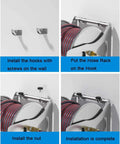 Installation steps for Built Tough Stainless Steel Garden Hose Reel with auto retracting system on wall.