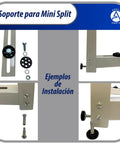 Installation examples of Heavy Duty Mini Split Wall Mount Bracket for ductless heat pumps, showing hardware and assembly components.