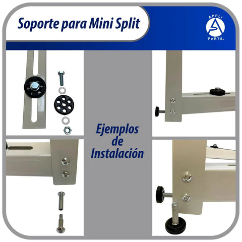 Installation examples of Heavy Duty Mini Split Wall Mount Bracket for ductless heat pumps, showing hardware and assembly components.