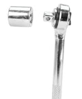Socket and ratchet from 85 Piece SAE And Metric Socket Set With One Quarter Inch, Three Eighths Inch And One Half Inch Drives, Drop Forged Chrome Plated Steel