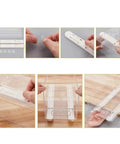 Four Pack Heavy Duty Self Adhesive Bottom Mount Drawer Slides Full Extension Glide Rails installation steps shown for cabinet organization.
