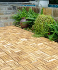 Acacia Wood Interlocking Deck Tiles 12x12 Inch Pack Of 9 For Indoor And Outdoor Use Waterproof All Weather Flooring on patio