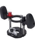 Premium Adjustable Router Lift For Woodworking Benches Built With A Rock Solid Aluminum Frame And Hella Smooth Micro Adjustments, close-up view.