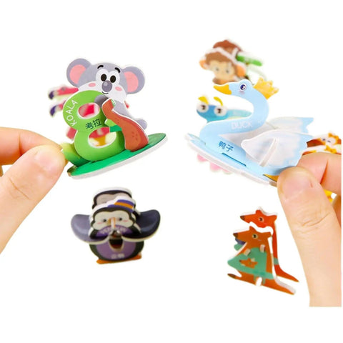 3D Cartoon Puzzle DIY Paper Craft Kit For Creative Building And STEM Projects That Sparks Learning Includes 176 Pieces Across Numbers Astronauts Athletes Vehicles Veggies And Letters For Fun Home Office Decor And Educational Activities, hands holding animal pieces
