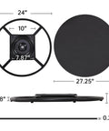 24 Inch Recliner Swivel Base Conversion Kit For Chairs With Round Ring And 10 Inch Square Rotating Plate With Ball Bearings And EVA Mat To Turn Your Chair Into A Slick Swivel, black dimensions view