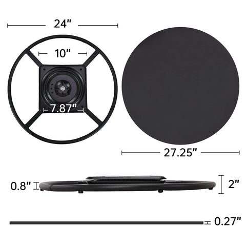 24 Inch Recliner Swivel Base Conversion Kit For Chairs With Round Ring And 10 Inch Square Rotating Plate With Ball Bearings And EVA Mat To Turn Your Chair Into A Slick Swivel, black dimensions view