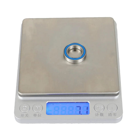 Ten Pack 6802-2RS Deep Groove Ball Bearings ABEC-5 Precision 15x24x5mm on digital scale for motors, tools, toys, home appliances