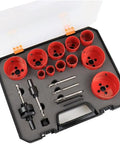 Raxmolo Heavy Duty Hole Saw Kit For Metal Wood And Plastic Drilling With 19 To 68mm Bi Metl Blades Including Multiple Sizes For Installing Locks And Knobs Perfect For Home Reno Projects, red bi-metal hole saw kit in case