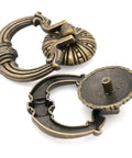 Set Of 4 Vintage Antique Brass Ring Pull Handles For Drawers Cabinets Dressers And Wardrobes, featuring disk base and dragon head motifs.