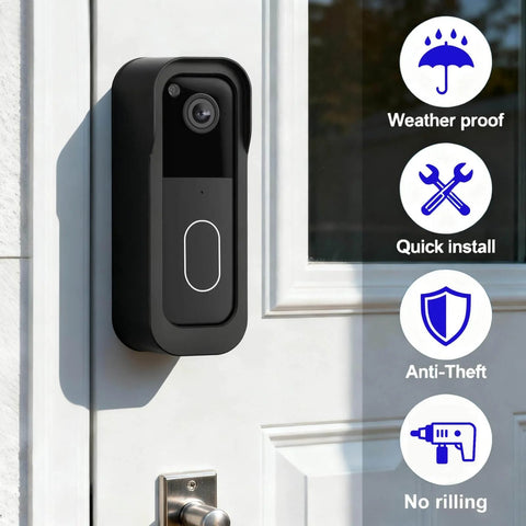 No Drill Doorbell Mount For Video Doorbell 2023 2025 Release Anti Theft Weatherproof Mount Installed on Door with Icons