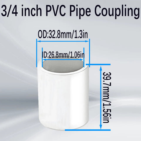 Diagram of 3/4 inch PVC pipe coupling showing dimensions, part of a 10 Pack Three Quarter Inch PVC Pipe Coupling Adapters Socket To Socket Sch 40 Slip Connectors for Home and Industrial Use DIY Ready Straight Pressure Pipe Fittings Durable Quick Connect Sealing for Long Lasting Performance in Tough Environments