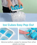 Four Pack Silicone Ice Cube Trays With Lid And Storage Bin Includes Scoop For Effortless Freezer Organization And Straight Up Crank Out Perfect Cubes, blue silicone trays with easy-release ice cubes.