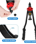 Close-up of 16 Inch Hand Blind Rivet Nut Setter Kit with ergonomic handles and easy-to-replace parts for metal panels.