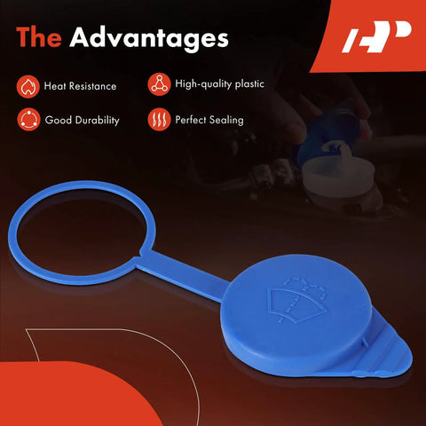 Windshield Washer Fluid Cap Wiper Reservoir Tank Cap Fits Ford Focus 2012 2018 Transit Connect 2014 2022 Transit 150 250 350 350 HD E Transit Direct Replacement With Durable Seal And No Fuss Install shown in blue with sealing advantages.
